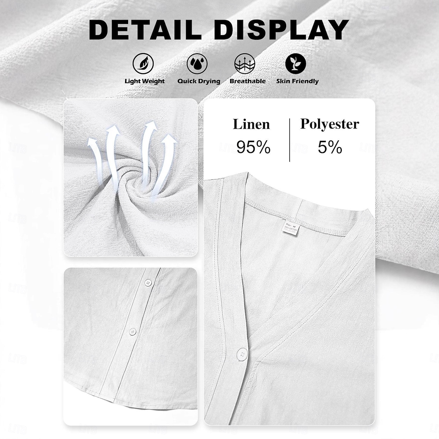 Herren Leinenhemd Sommerhemd Strandbekleidung Knopfhemd Strickjacke Einfach Lässig Urlaub Blau Schwarz Weiß Khaki Langarm V Ausschnitt Sommer Frühling Bekleidung 2026 - $24.99 –P3