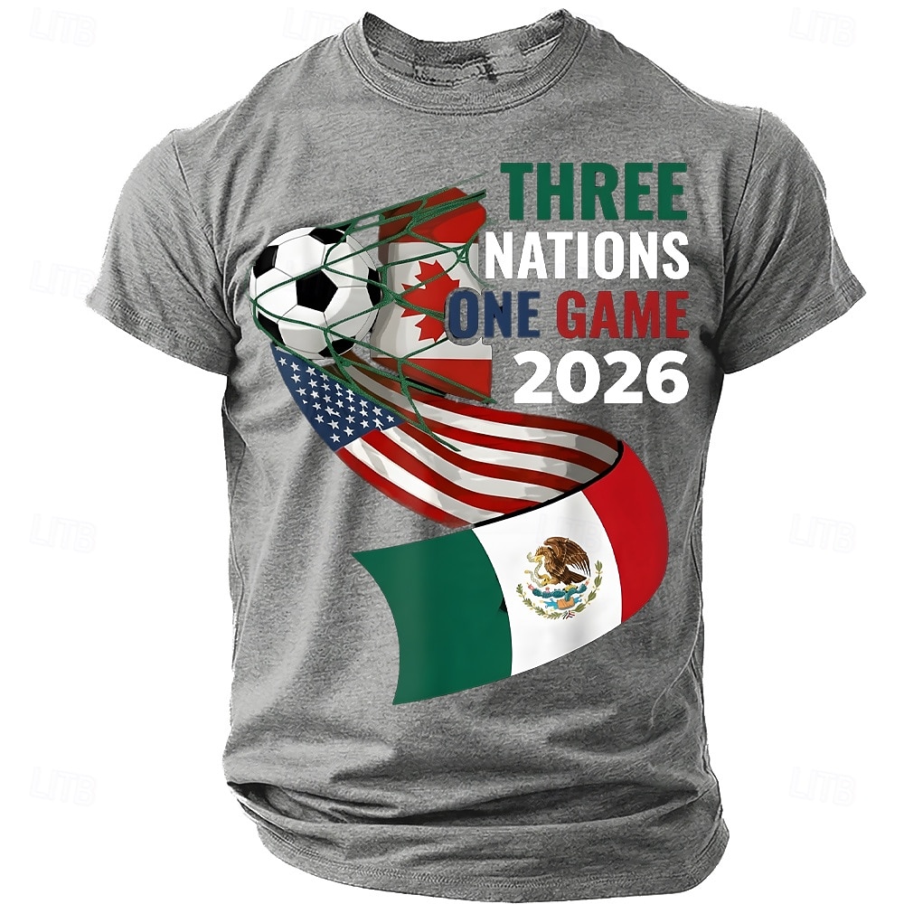 Coppa di calcio 2026, tre nazioni, partita unica 2026, USA, Canada, Messico, pallone da calcio, porta, rete, Nord America, torneo di calcio, maglietta sportiva per tifosi, grafica, vestibilità del 2026 a $19.99 –P6