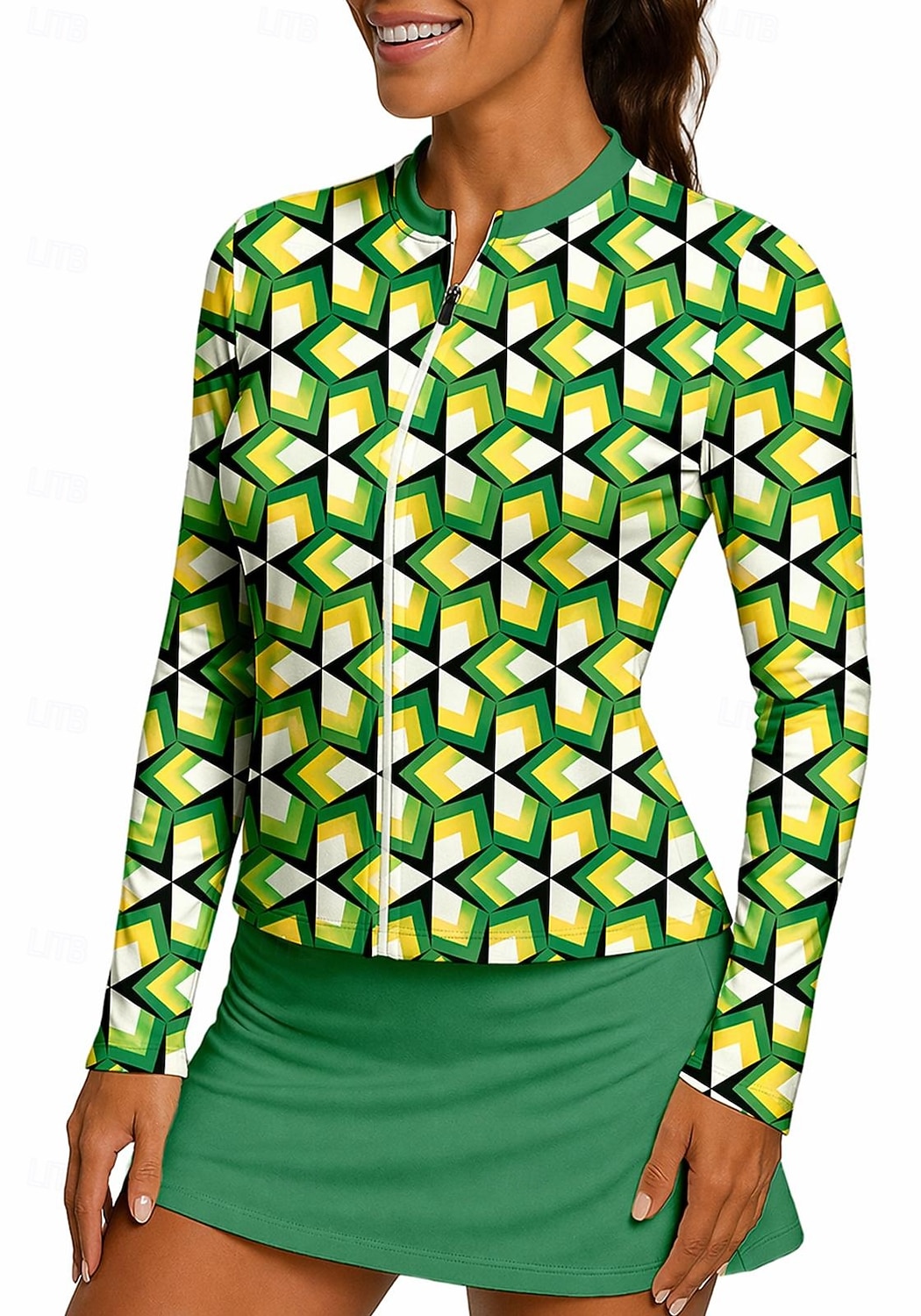 Dames Geometrisch Sportshirt Tennisshirt Tennistop Lange mouw Vetoketju Bloemig UPF50+ UV-bestendig Hoge Elasticiteit Vochtregelerend Ademend Volleybal Tennis Golf Opstaand Rits kraag Hemd Sweatshirt 2026 - $20.99 –P5
