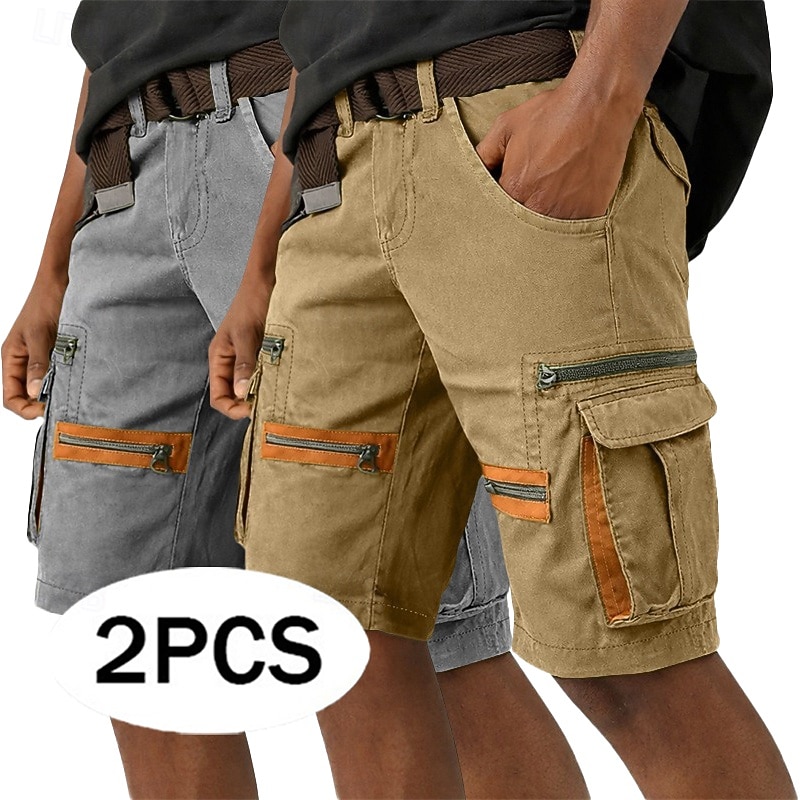 Homme Pantalon cargo Shorts cargo Shorts Short décontracté Avec Poches Taille Élastique Bloc de Couleur Uni Longueur Genou Occasionnel Extérieur Vêtements de rue Mode Streetwear Vert + Gris Noir de 2026 ? $51.99 –P4