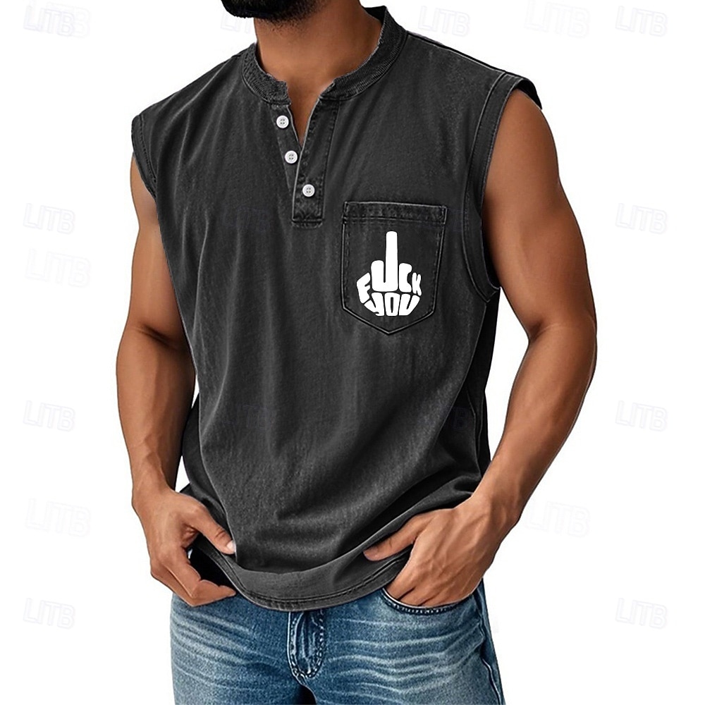 Per uomo Maglietta smanicata Camicia Demin Senza Maniche Henley Estate Semplice Moda Designer Essenziale Sbiadito Lavaggio vintage Vacanza Streetwear Uscire Nero Verde scuro Cachi Maglietta Top per del 2026 a $28.99 –P3