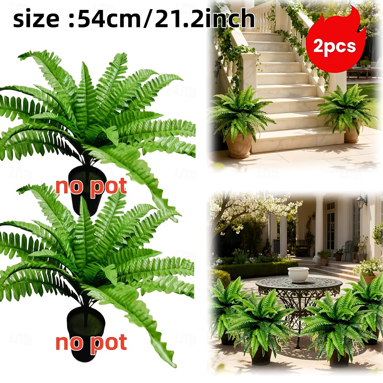 2/4 ks hustých umělých rostlin bostonské kapradiny, prémiová dekorativní umělá zeleň pro interiér i exteriér, ideální pro svatby, hotely, zahrady, nádvoří, fotografování, estetickou výzdobu pokojů a 2026 - $17.99 –P2