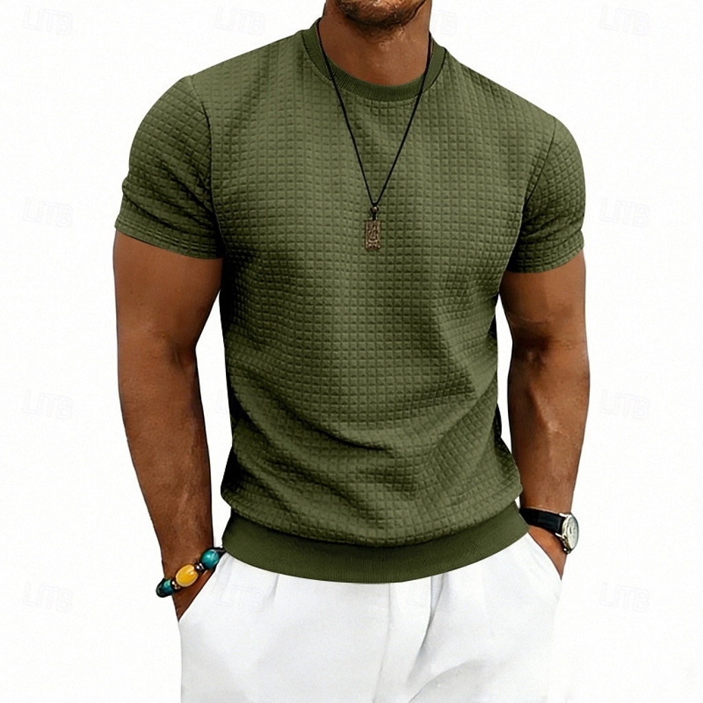 Herre Vaffel T-skjorte T skjorte Kortermet skjorte T-skjorte Kortermet Crew-hals Sommer Vår Helfarge Gatemote Stilfull Sportslig Jacquard Daglig utendørs Feriereise Hvit Svart Mørkegrå Topp T-skjorte 2026 - $20.99 –P15