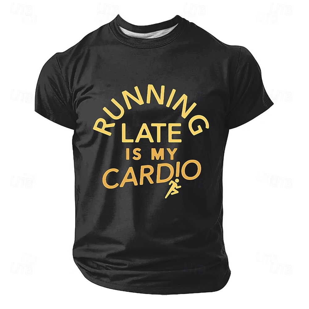 Camiseta con estampado de humor sarcástico y divertido para hombres que llegan tarde, ideal para mi entrenamiento cardiovascular. Camiseta de manga corta con cuello redondo y estampado gráfico. Ideal 2026 - $19.99 –P3