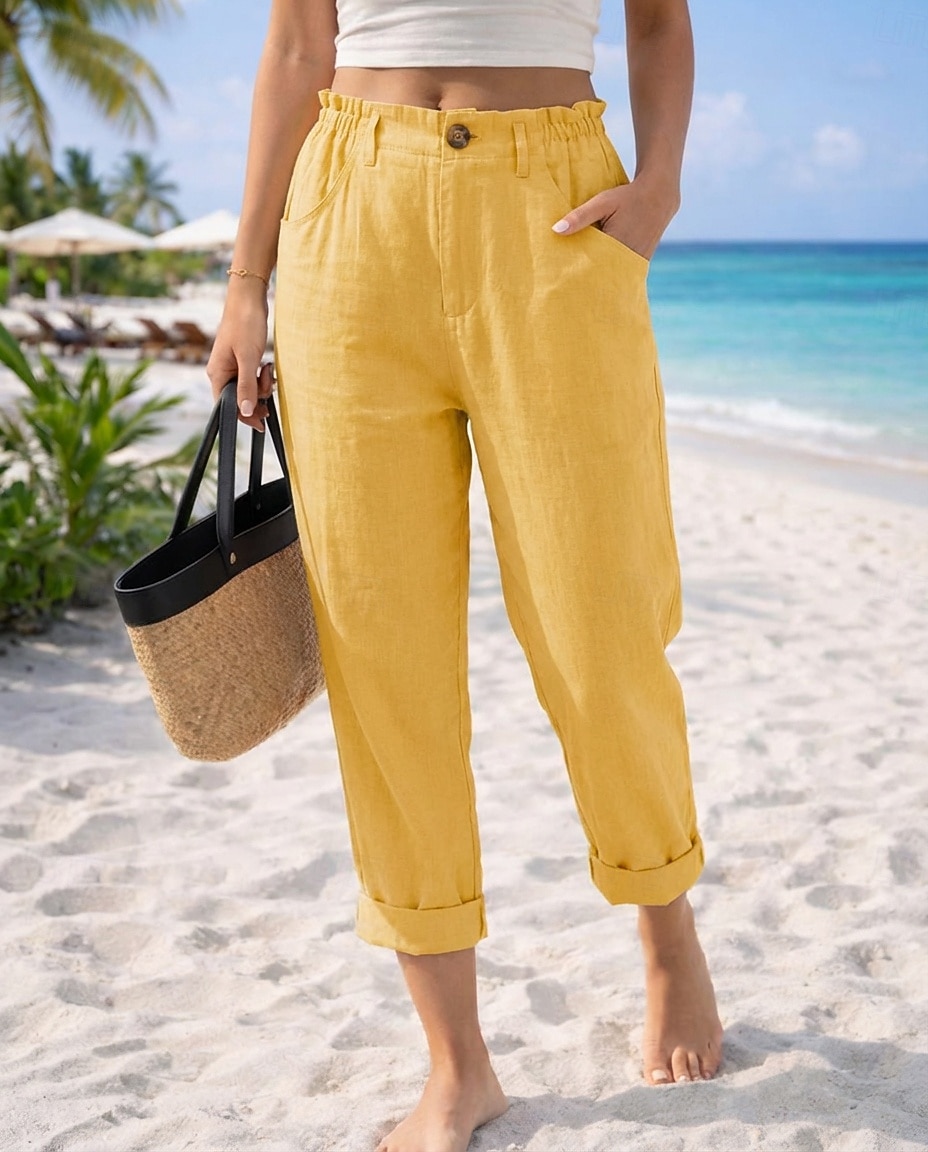 Pentru femei Pantaloni cu aspect de in Pantaloni casual Vacanță De Bază Lungime până la glezne Talie Înaltă Comfortabil Inelastic Vacanță Oficial Stradă Albastru piscină Gri Închis Caisă Negru Var 2026 - $29.99 –P1