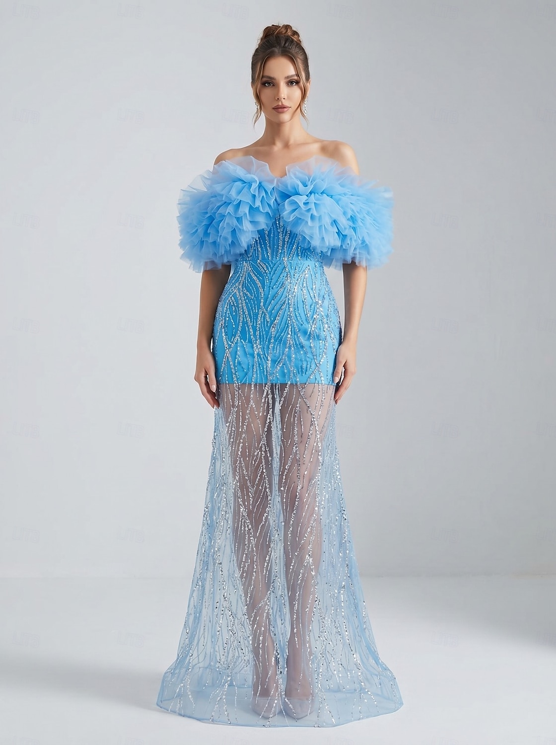 P6 Prom Mermaid Trumpet Sweep Brush Train Prom Dresses Elegant Sparkle ...