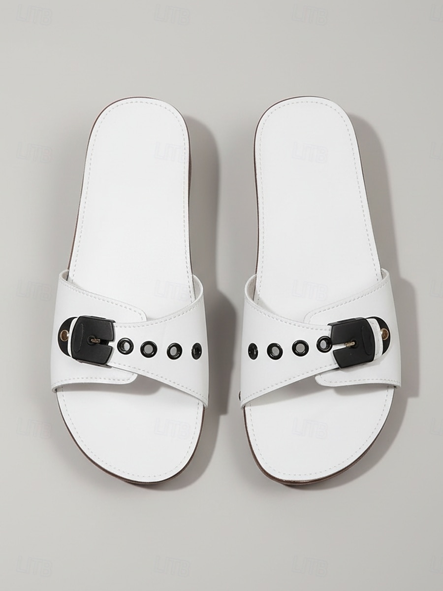 Women's White Buckle Wedge Slide Sandals – Comfortable Rivet Slides for Garden, Casual, Vacation and Everyday Wear 2026 - $24.99 –P5