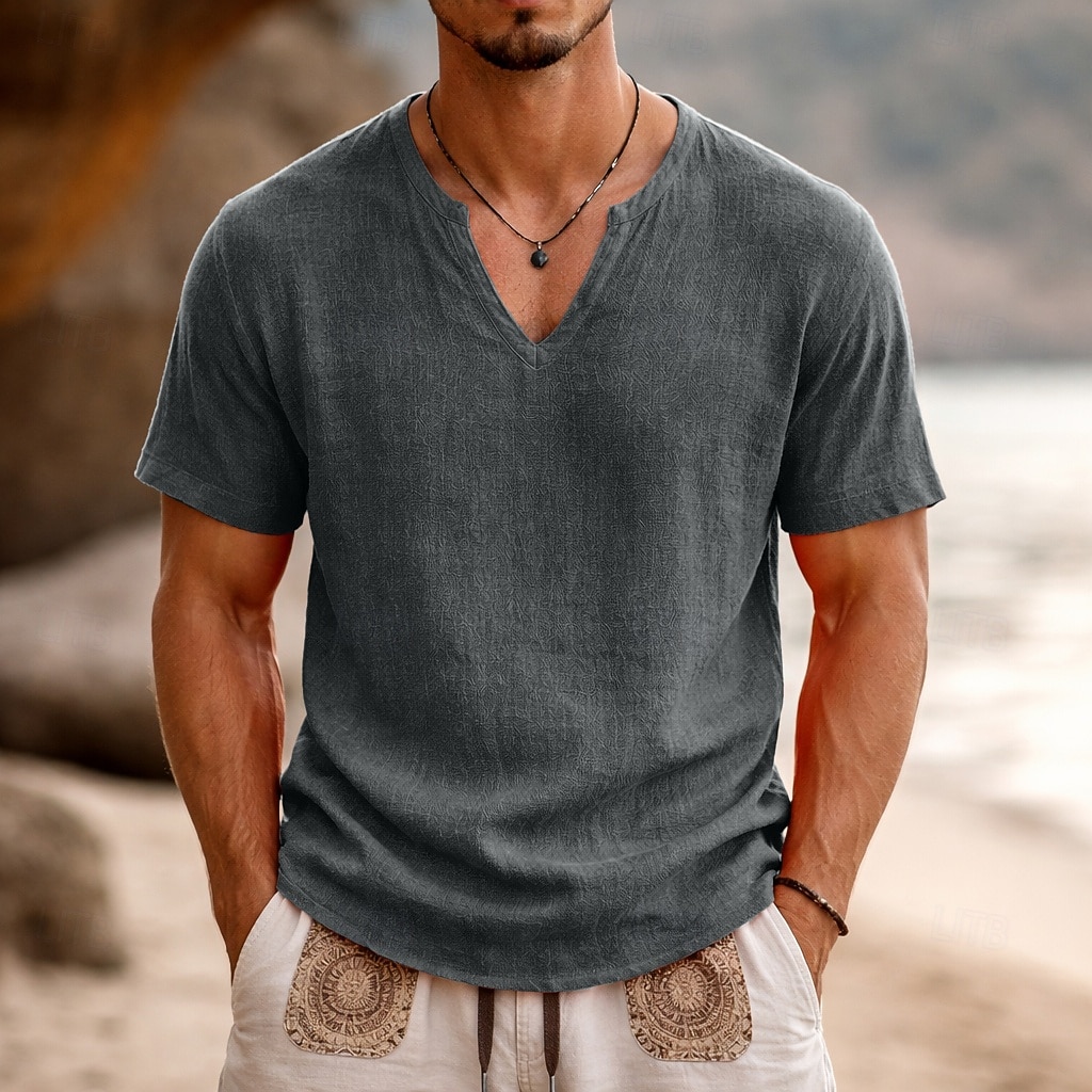 Voor heren T-shirt Korte mouw Korte Mouw V-hals Zomer Effen Modieus Ontwerper Basic Zacht Casual Vakantie Straat Zwart Wit Geel Top T-shirt voor mannen 2026 - $22.99 –P6