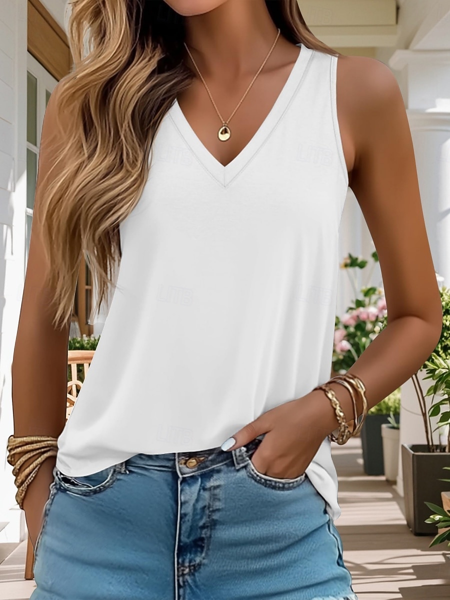Paquets multiples 3 pièces Femmes Col en V Sans manches Bleu + Rose + Noir Débardeur T-shirt sans manches T-shirt Couleur Unie Occasionnel Quotidien Polyester Été de 2026 ? $34.99 –P11