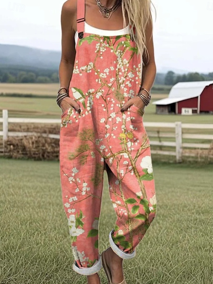 Mujer En general Activo Floral Sin Mangas Sin Mangas Escote Cuadrado Bolsillo Estampado Diario Vacaciones Holgado Blanco Verde Claro Morado Verano 2026 - $41.99 –P2