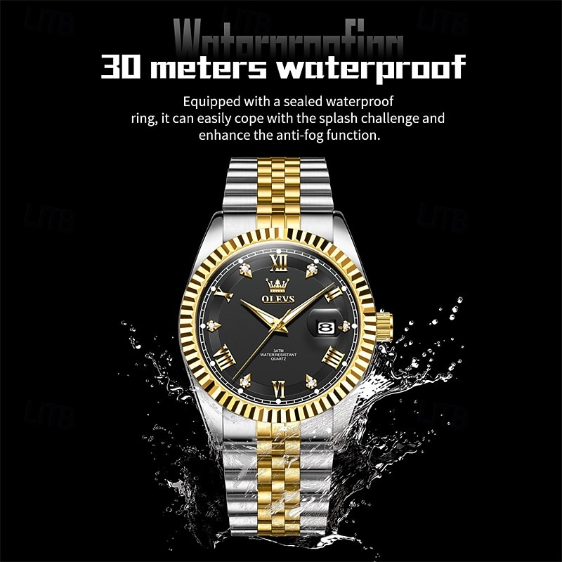 OLEVS Mens Luxury Watch Classic Green Face Two Tone Silver Gold Stainless Steel Waterproof Quartz Wristwatch with Date Luminous Hands Business Dress Fashion Watches for Men Gifts 2026 - $38.99 –P9
