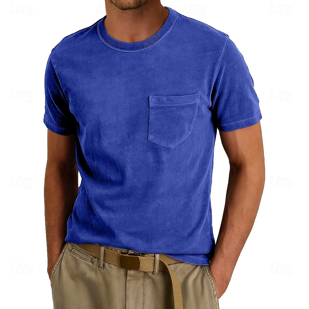Per uomo Maglietta Camicia 100% cotone lavaggio acido Manica Corta Girocollo Estate Primavera Tutte le stagioni Tinta unica Elegante Vintage Neutro Tasca Girocollo Sbiadito Casuale Casa All'aperto del 2026 a $20.99 –P15