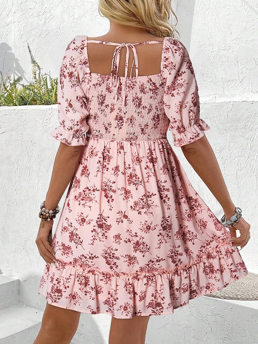 Mujer Vestido hasta la Rodilla Vestido informal Vestido de flores Vestido Estampado Elegante Moda Moderno Manga Farol Exterior Vacaciones Noche Holgado Floral Manga Corta Escote Cuadrado Azul Piscina 2026 - $45.99 –P6