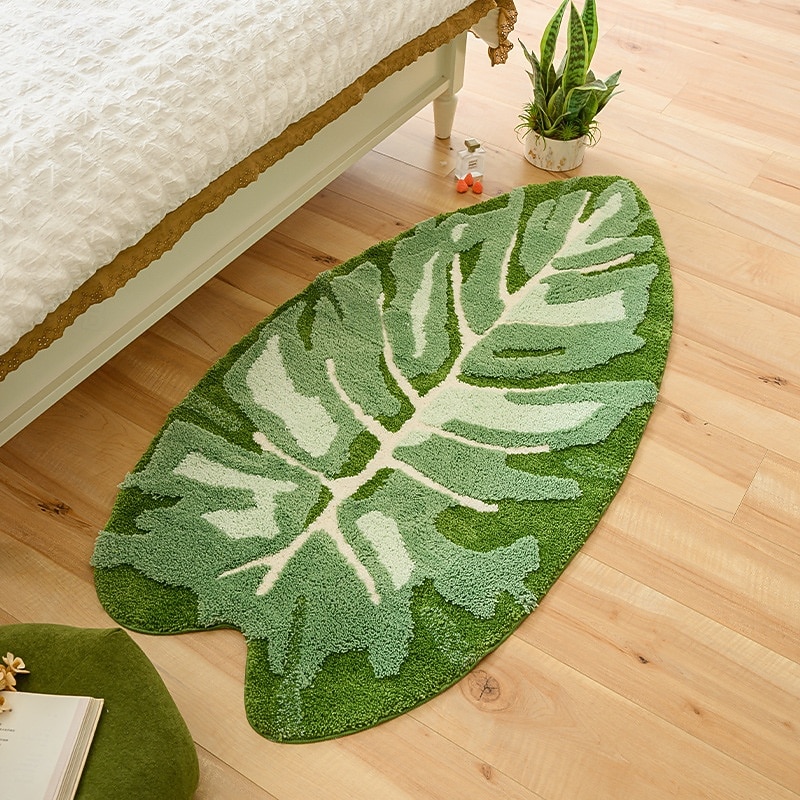 Covor Shaggy cu model de cașmir artificial, model verde, covoraș de noptieră cu design de frunze și ambianță pentru dormitor și covoraș antiderapant pentru baie 2026 - $26.99 –P3