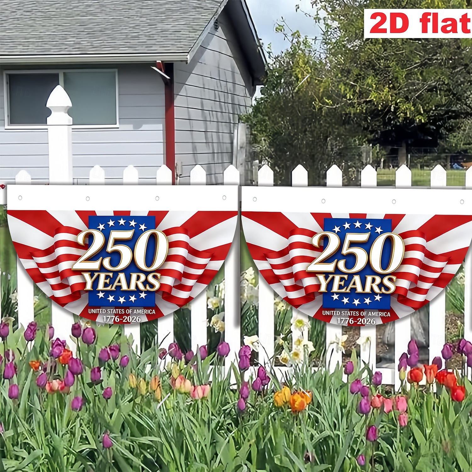 Půlkruhá vlajka pro fanoušky USA k 250. výročí 1776-2026, vlastenecký americký venkovní prapor na dekoraci domu, verandy, dvora nebo Dne nezávislosti. 2026 - $22.99 –P2