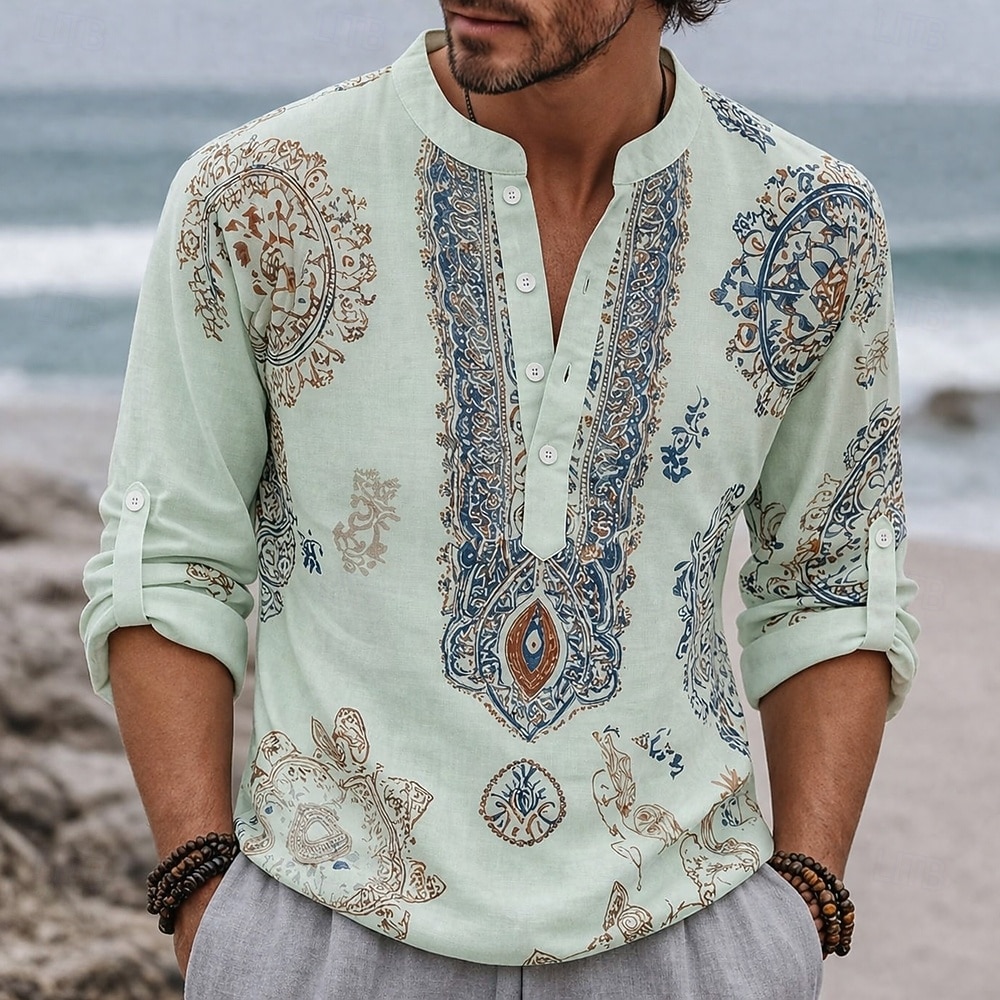 Homme Ethnique Floral complexe Chemise Chemise Boutonnée Chemise Henley manche longue Vintage Rétro Occasionnel Vacances Mariage Été Printemps Col mandarin Col montant Impression 3D Chemise en lin de 2026 ? $27.99 –P2