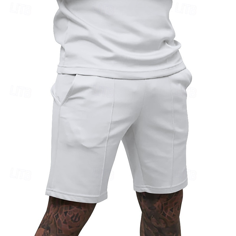 Voor heren Sweat short Korte broek Zomer korte broeken Casual korte broek Zak Elastische taille Effen kleur Comfort Ademend Knielengte Casual Buiten Vakantie Vakantie Modieus Zwart Wit Micro-elastisch 2026 - $17.99 –P5