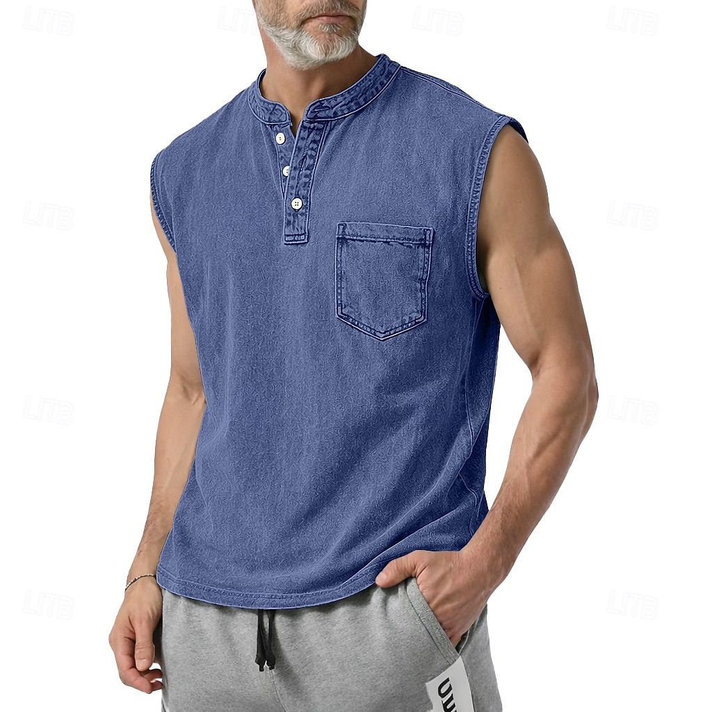 SoftFade™ Canotta da Uomo Top Canotta Camicia Denim Camicia Acid Wash Maniche Senza Maniche Con Cappuccio Zip Henley Estate Primavera Piana Base Cappuccio Casual Vacanza Strada Viola Top T-Shirt per del 2026 a $23.99 –P8
