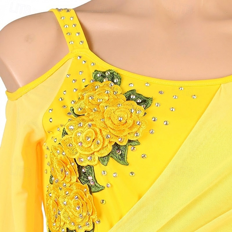 tánc salsa latin tánc ruha strassz bojt női teljesítmény edzés hosszú ujjú magas spandex tüll 2026 - $206.39 –P3