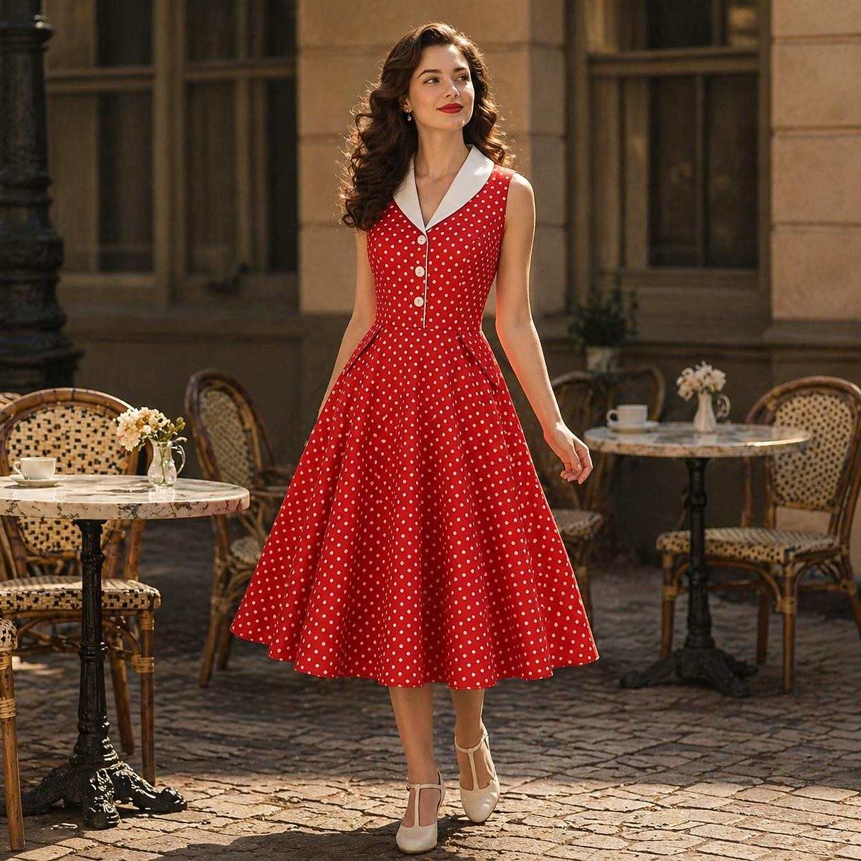 2026年 1950年代風 レトリ／ヴィンテージ ロカビリー 正午 ドレス ノー・スリーブ 水玉 仮装 女性用 マスカレード パーティー カジュアル／普段着 成人 ドレス 春夏  コレクション – $52.99 –P1