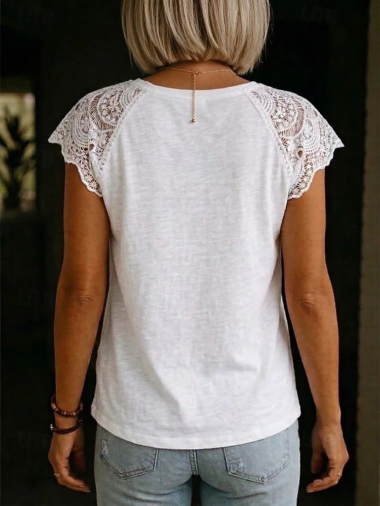 Women's Blouse Solid Color Vintage Stylish Basic Short Sleeve V Neck Regular Tops Daily Blue Black White Yellow Pink Summer Spring 2026 - $27.99 –P2