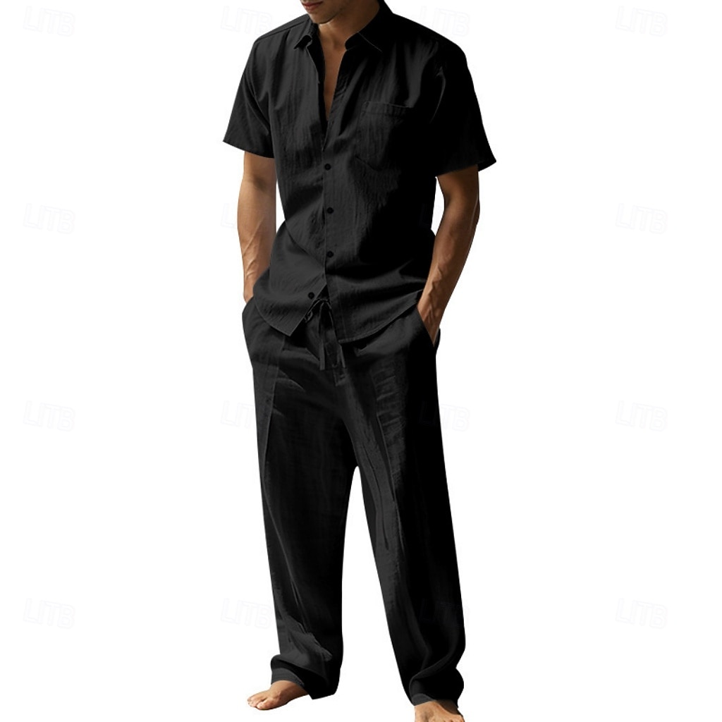 Per uomo Camicia di lino Due pezzi Set Camicia E Pantaloni di Lino Pantaloni Pantaloni casual Impostare Semplice Quotidiano All'aperto Vacanza Collo ripiegato Manica Corta Estate Moda Casual del 2026 a $36.99 –P7