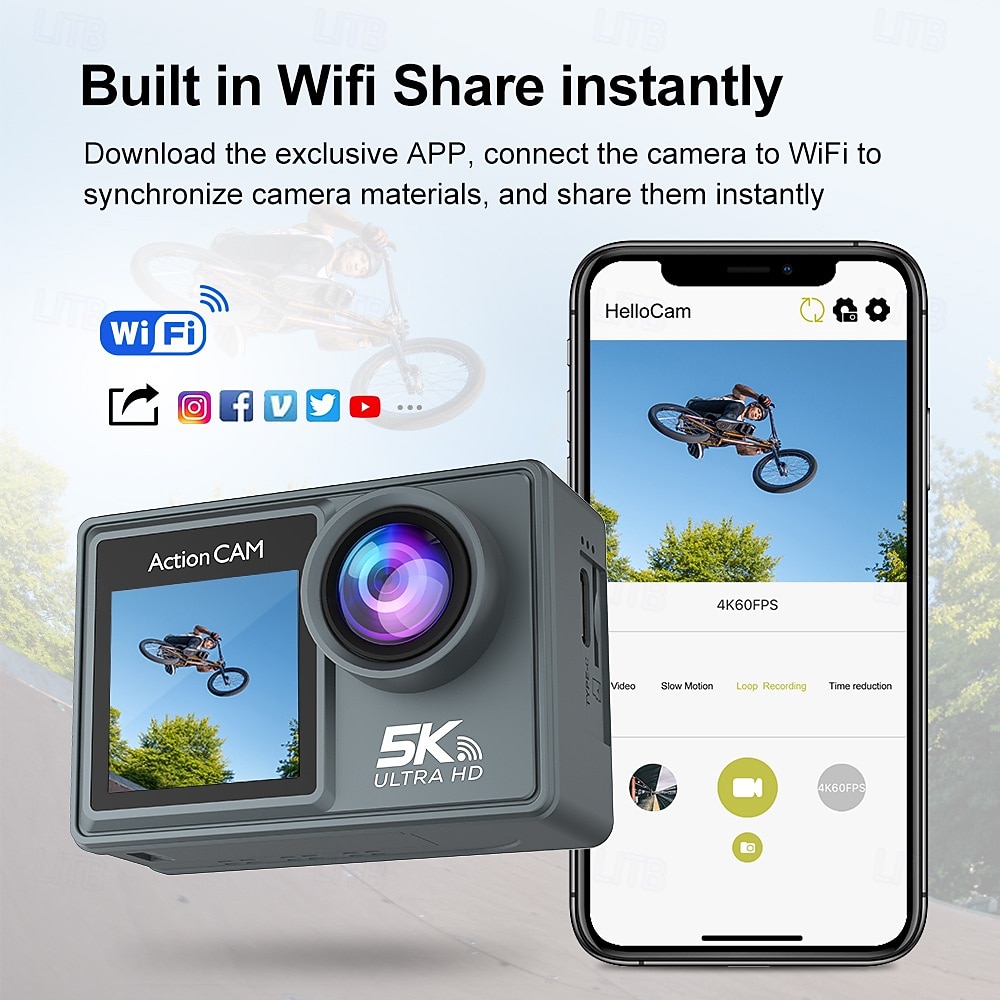 Экшн-камера 5K 30 кадров в секунду, двухэкранная сенсорная камера с Wi-Fi, водонепроницаемая, с пультом дистанционного управления, подводная камера для видеоблогинга, подходит для использования на 2026 - $108.99 –P3