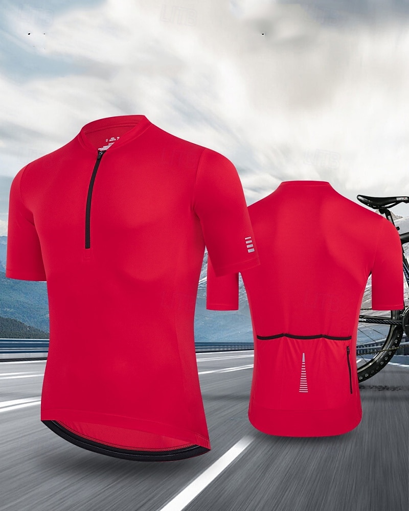 Męskie Koszulka rowerowa Jeden kolor Krótki rękaw Rower Dżersej Top z 3 tylnymi kieszeniami Odporny na UV Szybkie wysychanie Kieszeń na plecach Odvádí pot Sport Czarny Biały Czerwony Odzież 2026 - $26.99 –P2