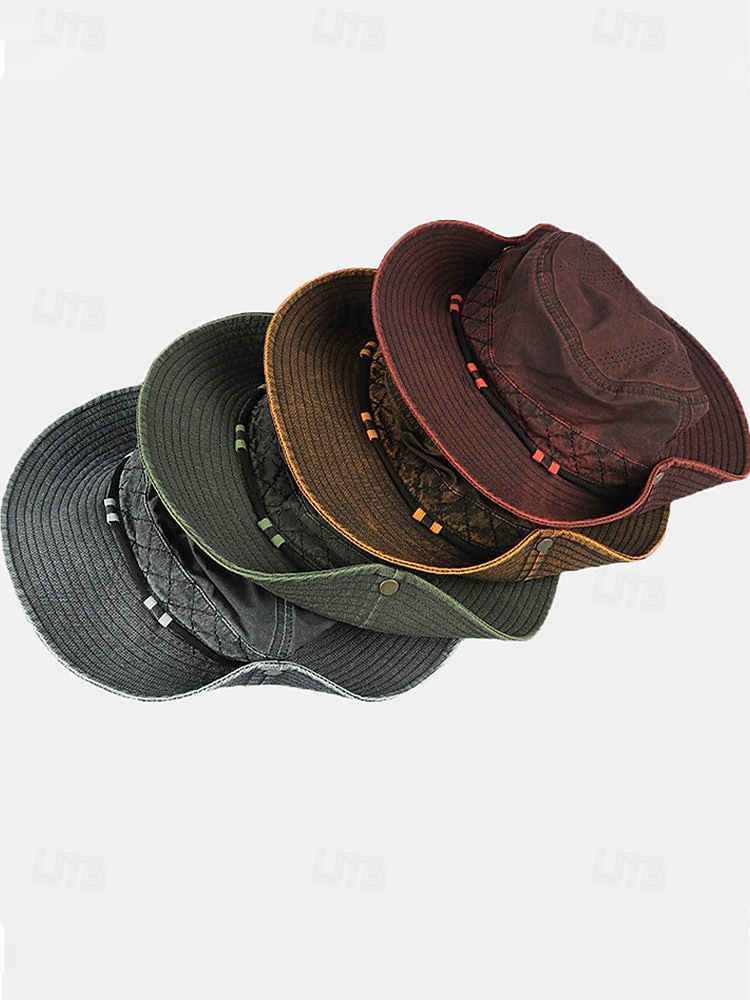 Vintage western cowboy zonnehoed voor heren, veelkleurige polyester outdoorhoed met opvouwbare rand en kinband, ideaal voor vakanties, wandelen, vissen en dagelijks gebruik. 2026 - $18.99 –P6