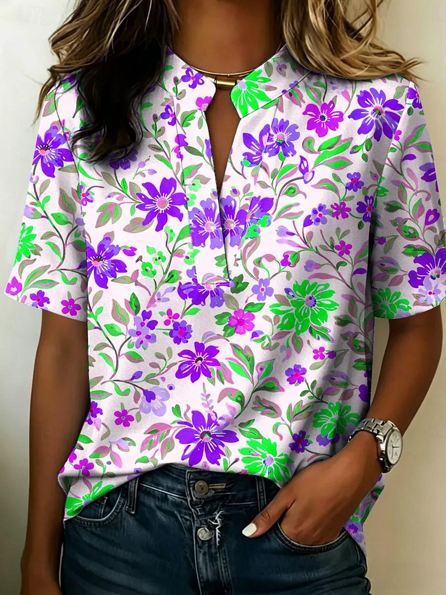 Per donna Blusa Bottoni Stampato Floreale Grafico Vintage Elegante Moderno Mezza Manica Colletto a Camicia Top Regolari Casuale Quotidiano Blu Giallo Rosso Viola Estate Primavera del 2026 a $21.99 –P3