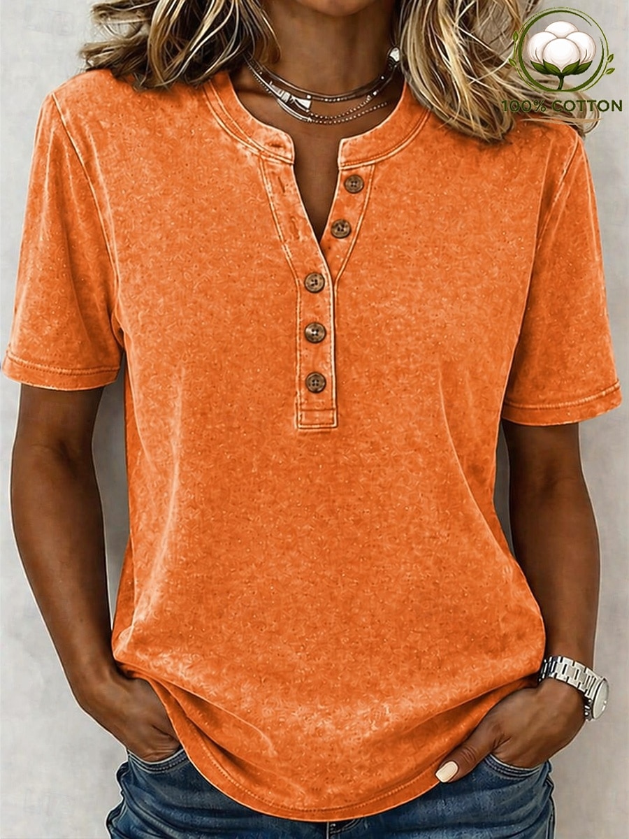 Per donna Maglia Henley Lavaggio acido Lavaggio vintage Vintage Moda Elegante Senza Maniche Manica Corta Henley Top Regolari Casuale Spiaggia Blu Giallo Rosa Arancione Grigio Estate Primavera del 2026 a $28.99 –P2