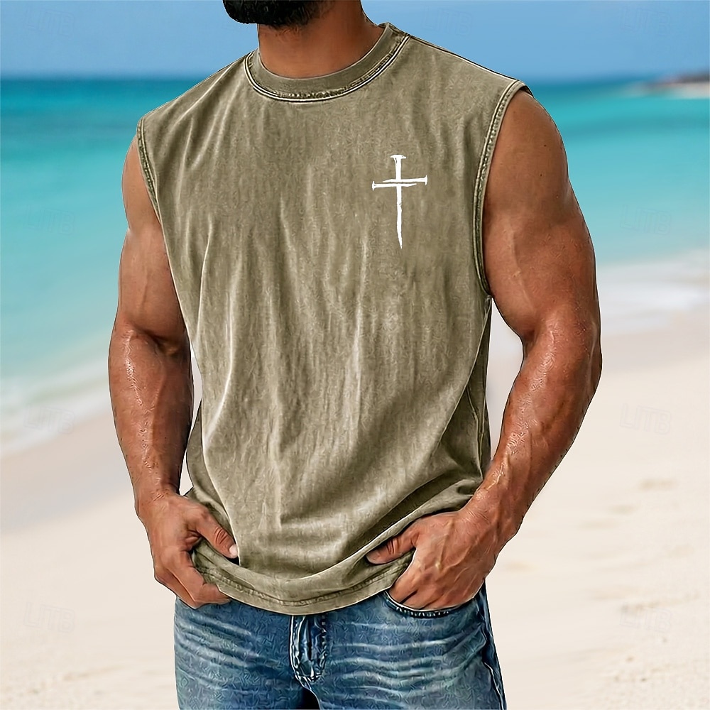 Hombre Cruz Top Camiseta desteñida con ácido Camisetas Interiores Sin Mangas Camiseta Impresión gráfica Cuello Barco Camisa Vacaciones Tropical Moda Diario Vacaciones Playas Negro Marrón Verde Trébol 2026 - $17.99 –P2