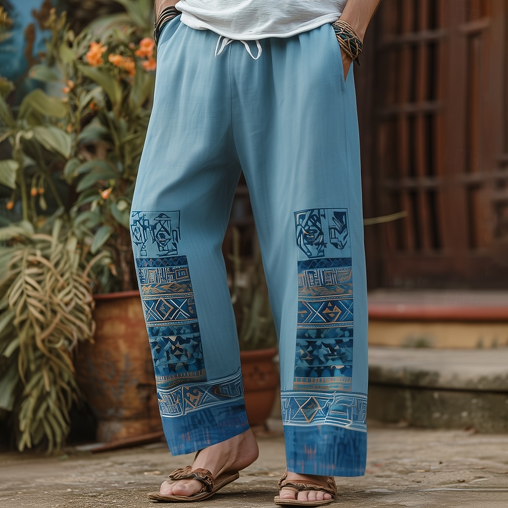Per uomo Motivo Geometrico Etnico Pantaloni Pantaloni casual Pantaloni Larghi Misura del girovita medio Vintage Retrò Casa All'aperto Vacanza Coulisse elastica in vita Pantaloni tipo lino con tasche del 2026 a $27.99 –P4