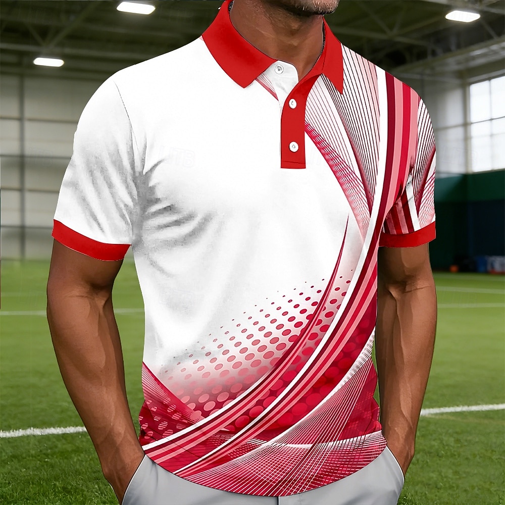 Hombre Geométrico Línea Camisetas polo Manga Corta Camisas de polo Camisas con cuello Casual Ropa Deportiva Impresión 3D Botones Primavera verano Azul Piscina Rojo Morado 2026 - $22.99 –P3