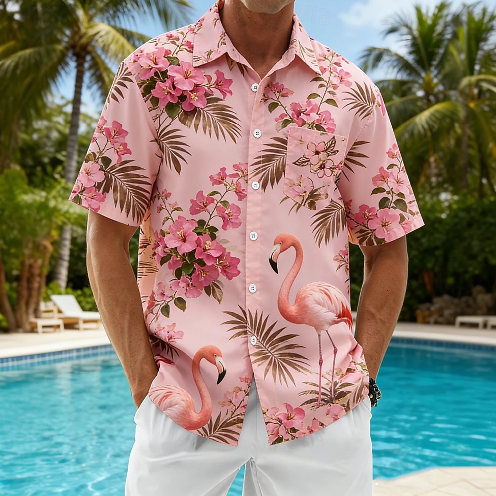 Per uomo Fenicottero Uccello Fiori tropicali Camicie hawaiane Camicie tropicali Camicia Aloha Manica Corta Hawaiano Vacanza al Mare Estate Collo ripiegato Stampa 3D Una tasca anteriore Camicie con del 2026 a $25.99 –P1