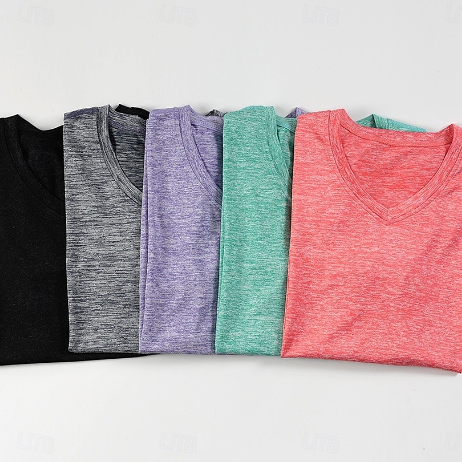 Femmes T-shirt Couleur Unie Élégant Basique Manche Courte Col en V Hauts Réguliers Occasionnel Sports Week-end Noir Vert Claire Rose Claire Violet Claire Gris Clair Été Printemps de 2026 ? $21.99 –P10