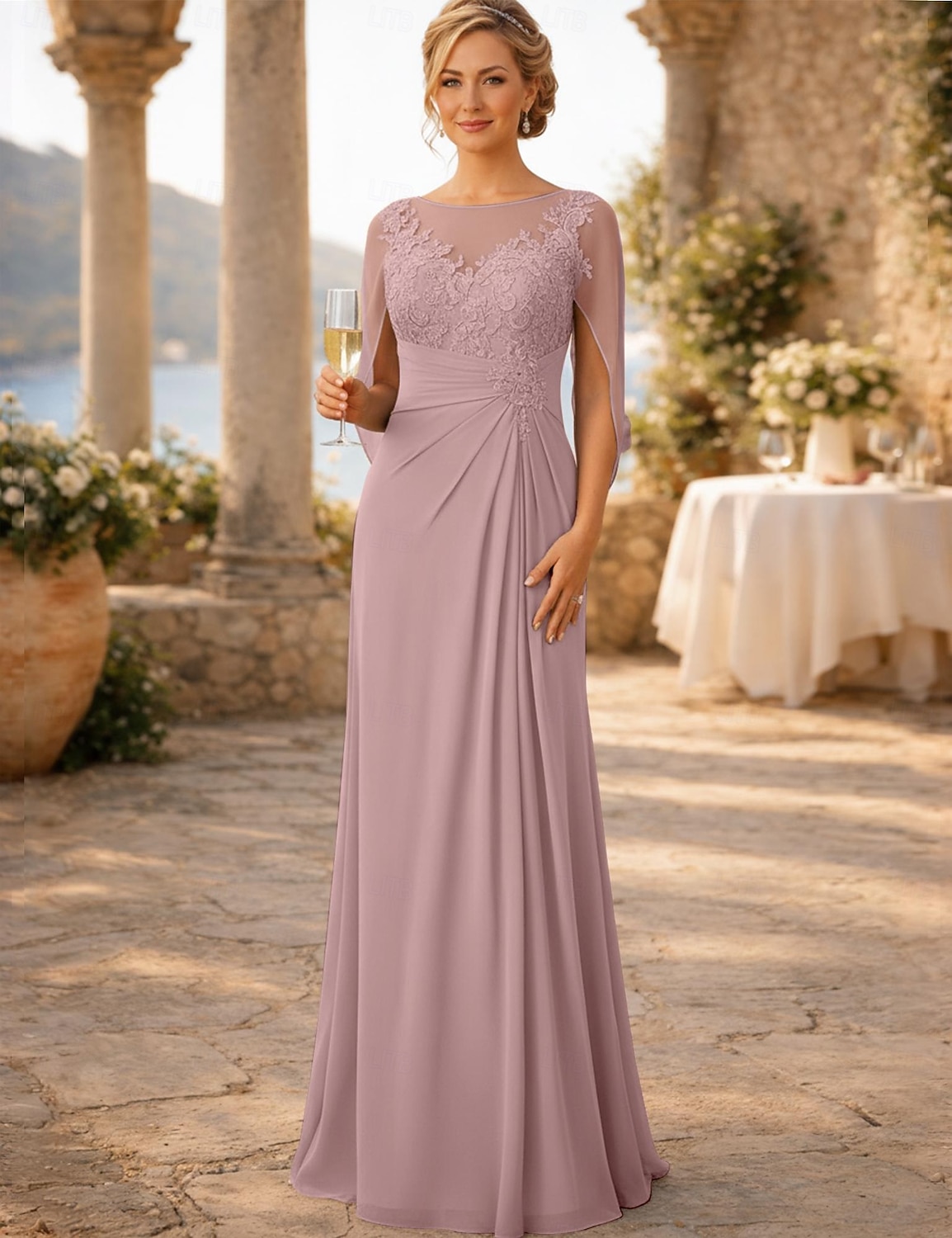 Футляр В пол Свадебное платье для гостей Вечернее платье Платье для матери невесты Без рукавов Вырез под горло Элегантный стиль Свадебный гость Помолвка Шифон с Аппликации Рюши / сборки 2026 - $188.99 –P16