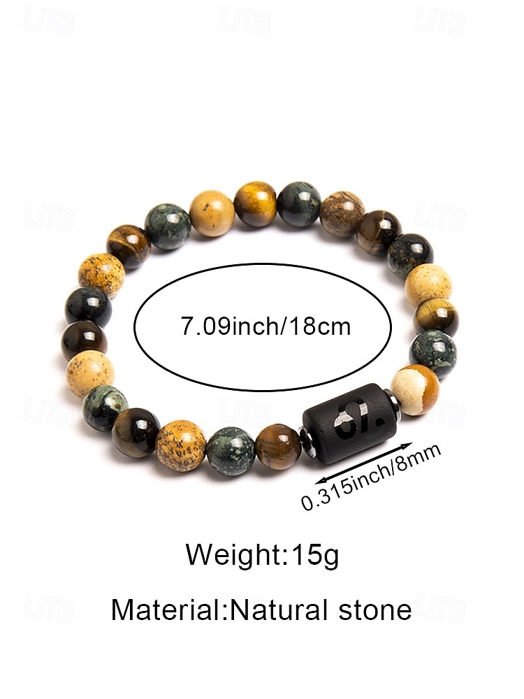 Men's Bohemian Style Natural Stone Bracelet with Zodiac Sign Pendant, Adjustable Elastic Beads, Ideal Gift, Beach Vacation and Casual Daily Wear 2026 - $7.99 –P9