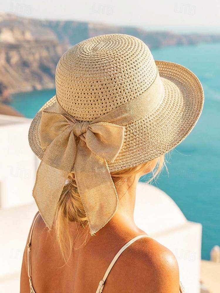 Damen-Sonnenhut im Boho-Stil, faltbarer Strohhut mit breiter Krempe und Schleife in verschiedenen Farben für Strandurlaub, Freizeit, Reisen und Sommerurlaub im Resort. 2026 - $11.99 –P4