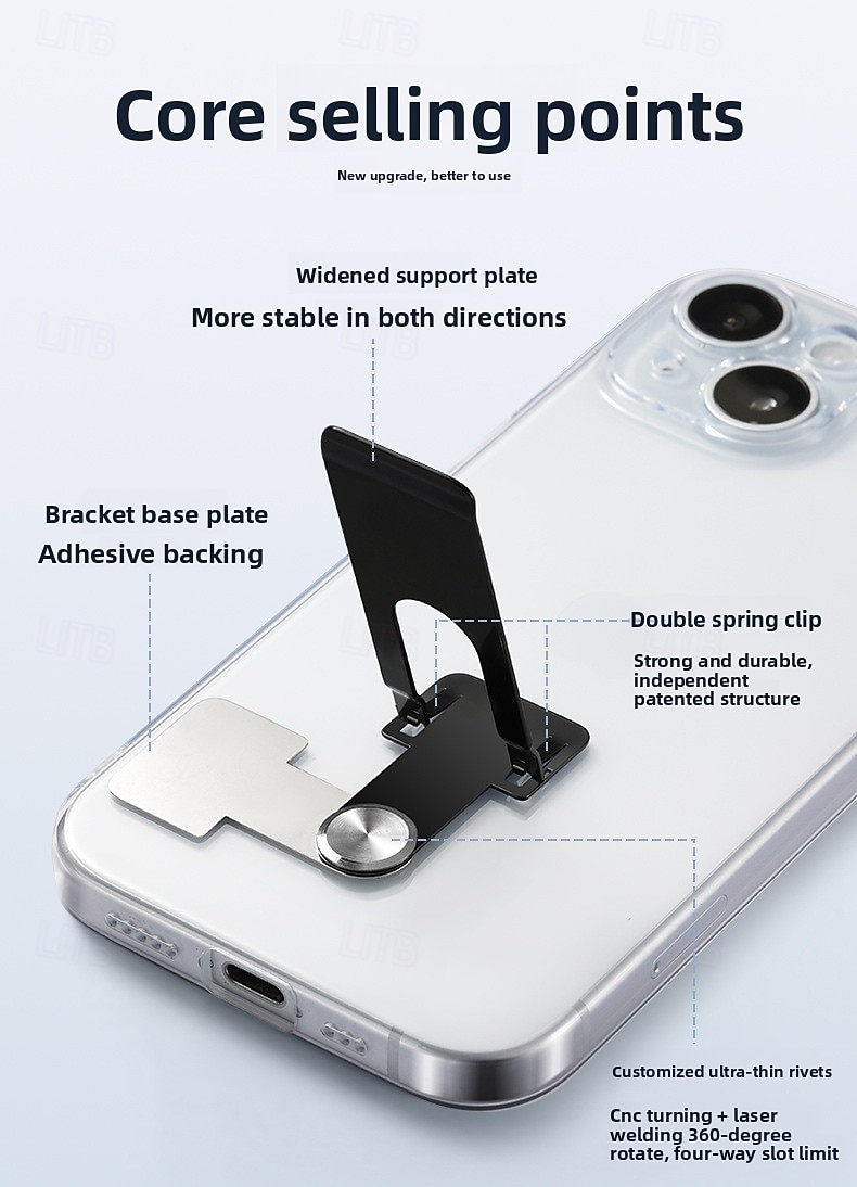 Zestaw 2 podstawek do telefonu komórkowego, ultracienki metalowy stojak na tył telefonu, składany, regulowany uchwyt pionowy/poziomy do iPhone'a 17 16 15, Samsunga, uniwersalny, minimalistyczny, 2026 - $15.99 –P4