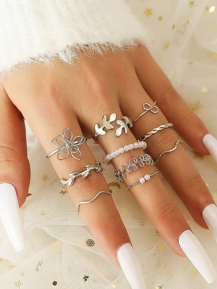 Justerbart bohemiskt ringset med 10 delar för kvinnor, stapelbara fingerringar i guld- och silverfärgad legering för strandsemester, festivalstil och vardagskläder 2026 - $9.99 –P4