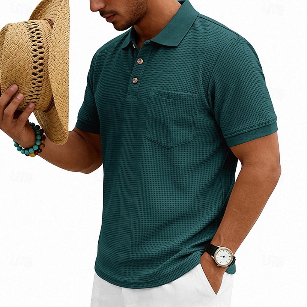 Per uomo Magliette Polo a Nido d'Ape Polo Casuale Streetwear Bavero Manica Corta Essenziale Moderno Semplice Tasca Leggero Estate Primavera Vestibilità regolare Nero Bianco Blu marino Verde scuro del 2026 a $21.99 –P19