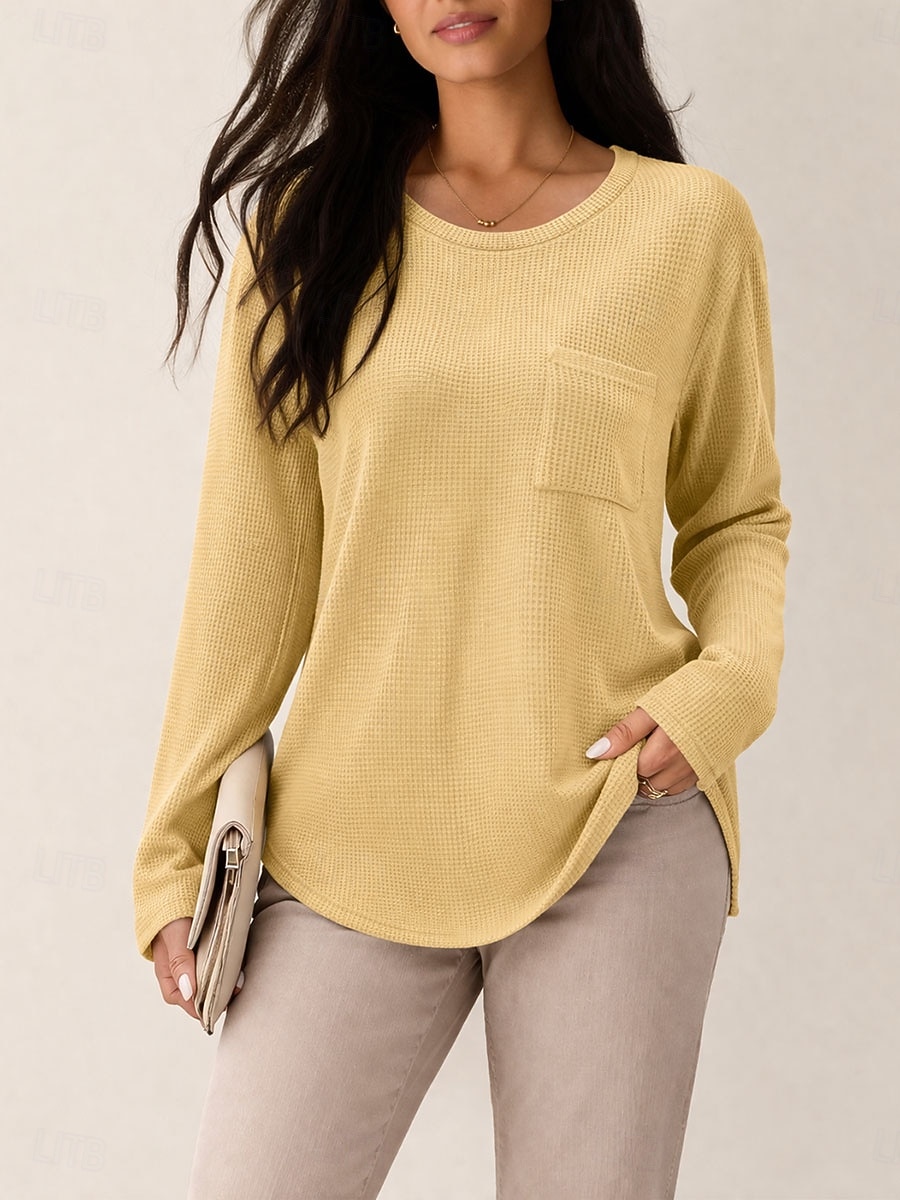 Γυναικεία Μπλούζα με υφή Βάφλα μπλουζάκι Μοντέρνα Μακρυμάνικο Στρογγυλή Ψηλή Λαιμόκοψη Στρογγυλή Λαιμόκοψη Μακριές μπλούζες Causal Κίτρινο Βυσσινί Πορτοκαλί Πράσινο του τριφυλλιού Φθινόπωρο 2026 - $21.99 –P5