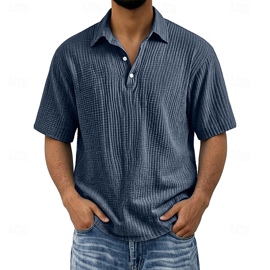 Men's Shirt Popover Shirt Summer Shirt Beach Wear Cotton Linen Shirt Button Up Shirt Solid Color Casual Vacation Blue Black Navy Blue Purple Short Sleeve Shirt Collar Summer Spring Clothing Apparel 2026 - $24.99 –P8
