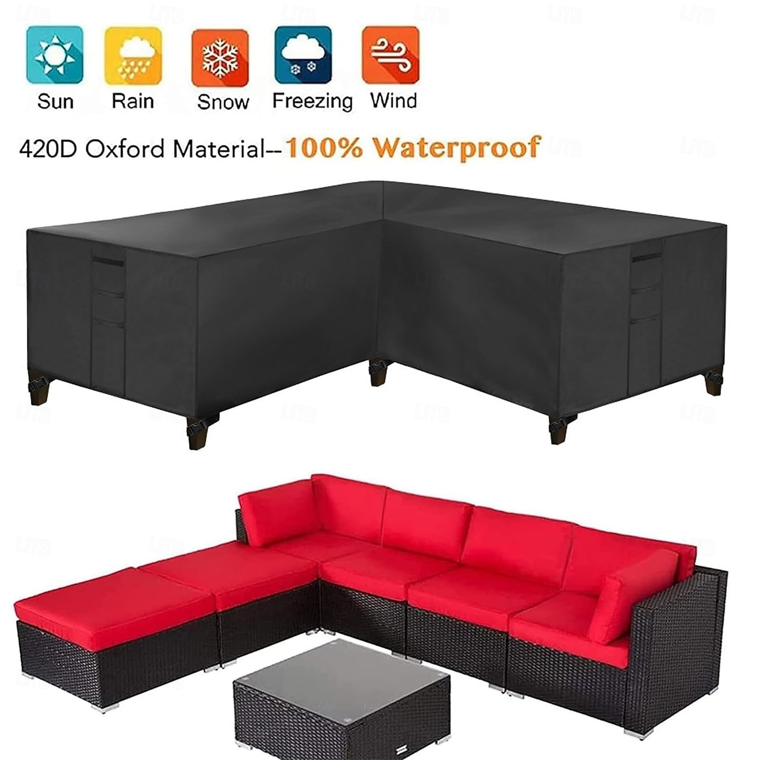Funda para muebles de jardín, funda para sofá esquinero en forma de L, funda impermeable para sofá de ratán, para muebles de jardín, conjunto de asientos, sofá esquinero, conjunto de salón esquinero, 2026 - $34.99 –P4