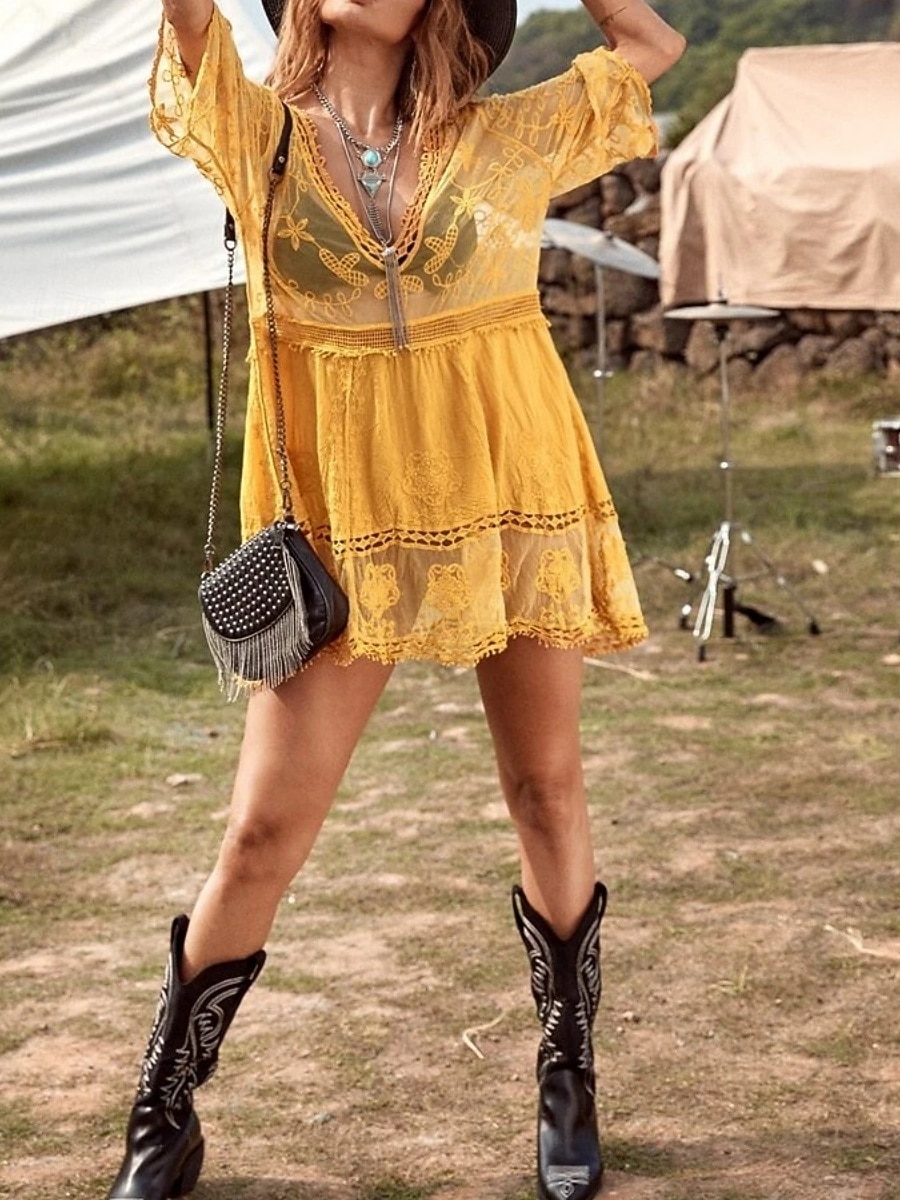 Γυναικεία Μαγιό Που καλύπτει Μαγιό-φόρεμα Μαγιό Δαντέλα Διακοπές Ρούχα παραλίας Συμπαγές Χρώμα Λαιμόκοψη V Μακρυμάνικο Μαγιό 2026 - $22.48 –P19