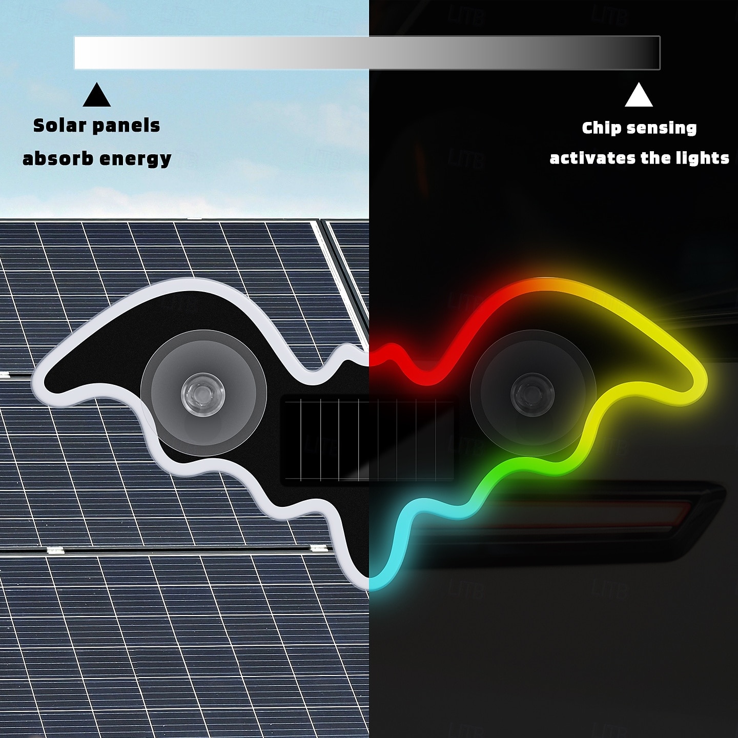 Car Solar Vacuum Suction Cup Neon Bat-Shaped Decorative Running Lights, Wire-Free, Type-C Rechargeable, 8 Modes, Ambient LED Car Interior & Exterior, Party, Halloween, Vehicle Decoration 2026 - $7.49 –P9