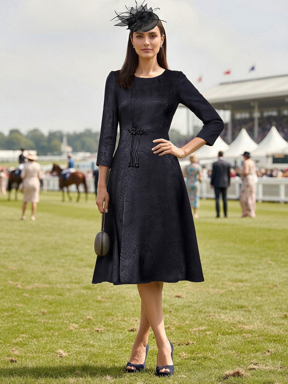 black dress shows Classic Cap Toe Shoes house cobblers navy blue Illusion Long Sleeves Black Size:U (32–38)