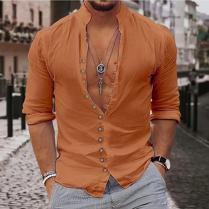 Per uomo Camicia Camicia di lino Camicia Estiva Camicia casual Camicia con Bottoni Semplice Casuale Quotidiano Blu Nero Bianco Rosa Manica Lunga Colletto alla coreana Estate Primavera Abbigliamento del 2026 a $25.99 –P5