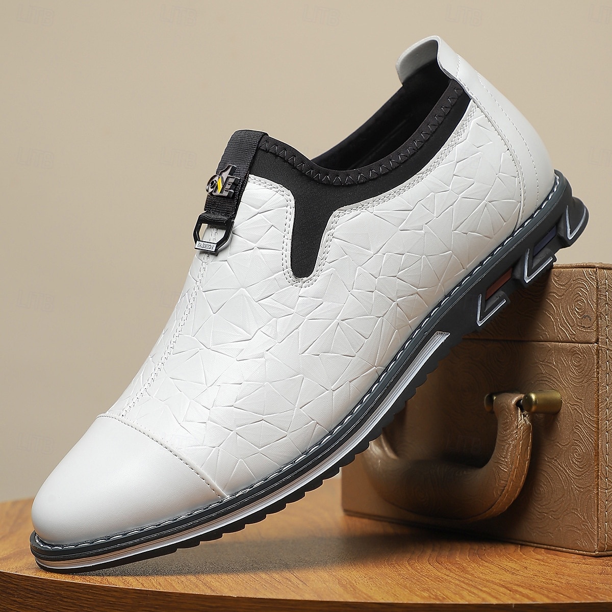 Men's White Embossed Slip-On  Shoes with Sleek Square Toe and Decorative Sole, Modern Formal Loafers for Businessmen and Stylish Men, Ideal for Weddings, Office Wear, Parties and Banquets 2026 - $54.99 –P2